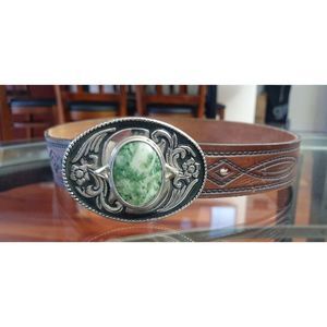 Vintage Chunky Natural stone silver plated Belt buckle maden in USA